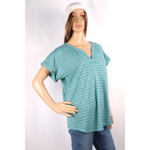 L.L. Bean Women's Turquoise Patterned Short Sleeve Top‎ Size Medium - Picture 1 of 8